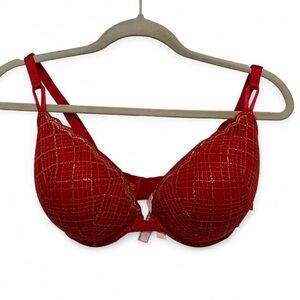 Victoria’s Secret Red Gold Metallic Push Up Bra Size 38DD